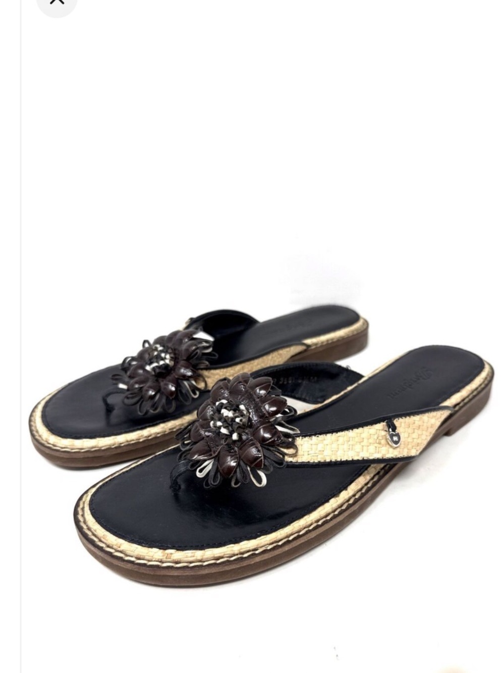 Brighton Womens Orchid Leather Rafia Thong Flip Flop Sandals Size 7.5 - Picture 2 of 11